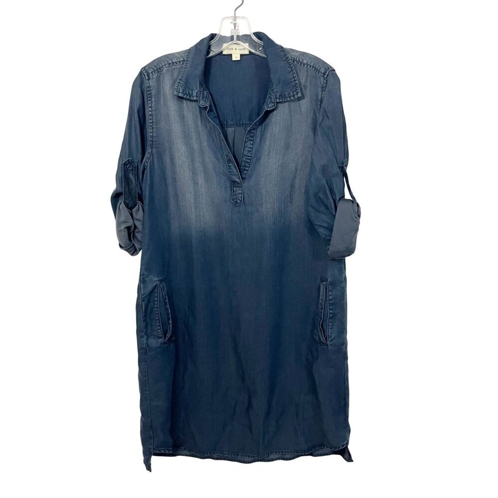 Cloth & Stone Dark Wash Chambray Shift Dress Tencel Lyocell - Size Small